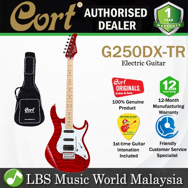 Cort G250DX Basswood Body Maple Fretboard กีตาร์ไฟฟ้าพร้อมกระเป๋า - Trans Red (G250 DX)