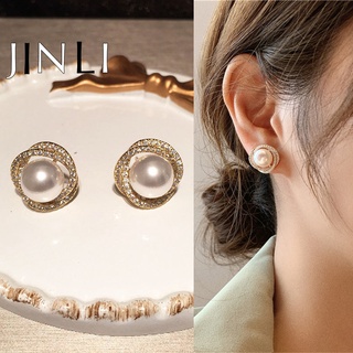 เครื่องประดับเกาหลีต่างหูมุกสําหรับผู้หญิง Rhinestone