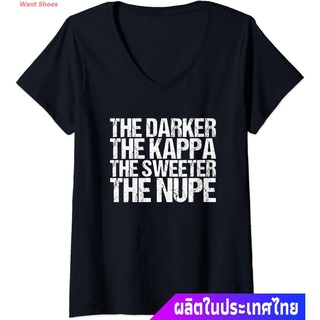 เสื้อยืดคอกลมเสื้อยืดผู้ชายและผู้หญิง Womens The Darker The Kappa The Sweeter The Nupe V-Neck T-Shirt Short sleeve T-shi