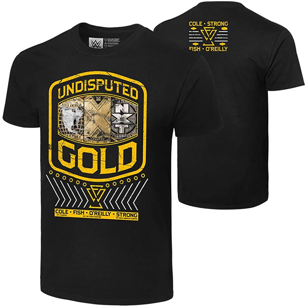 เสื้อยืดผ้าฝ้ายพิมพ์ลายขายดี WWE NXT Undisputed Era Undisputed Gold Authentic T-Shirt Men's short sleeve round neck cott #0