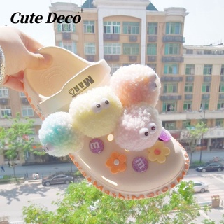 【Cute Deco】ลูกบอลขนเฟอร์น่ารัก (2 สี) ไล่โทนสี / ลูกบอลขนสีดํา จี้กระดุม Crocs / Jibbitz น่ารัก รองเท้า Croc DIY / วัสดุเรซิน เสน่ห์ สําหรับ DIY