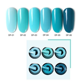 สีเจล สีทาเล็บ โทนฟ้าอมเขียว สีAS รหัส DF 01-06