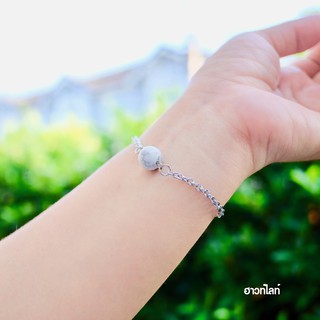 สร้อยข้อมือ หินนำโชค  ฮาวท์ไลท์  (Howlite ) ​ขนาด 10 มิล หินแท้ 100%