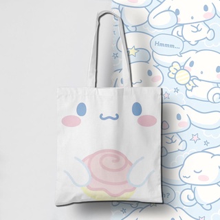 กระเป๋าสะพายไหล่ กระเป๋าช้อปปิ้ง ผ้าแคนวาส ลายการ์ตูนอนิเมะ Sanrio Cinnamoroll น่ารัก เป็นมิตรกับสิ่งแวดล้อม เรียบง่าย สําหรับผู้หญิง นักเรียน