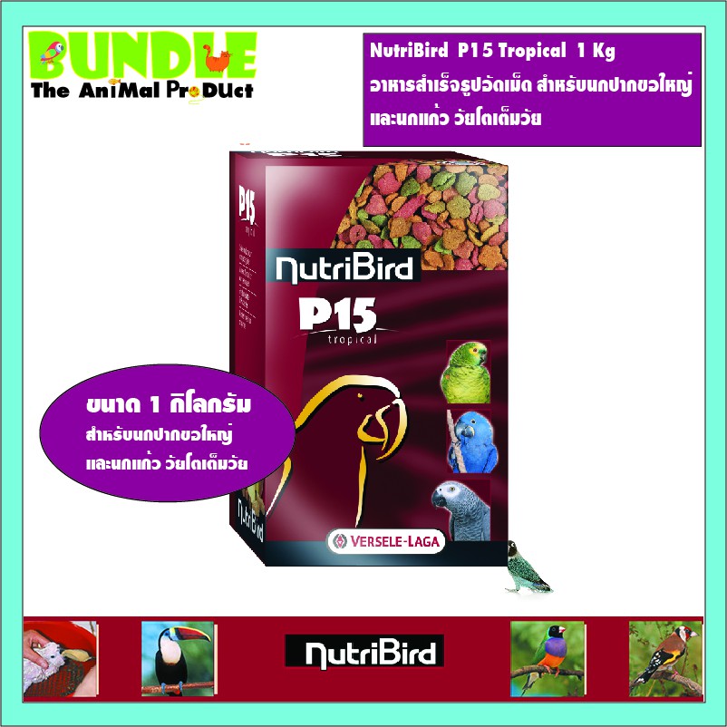 NutriBird  P15 Tropical  1 Kg   อาหารสำเร็จรูปอัดเม็ด สำหรับนกปากขอใหญ่ และนกแก้ว วัยโตเต็มวัย