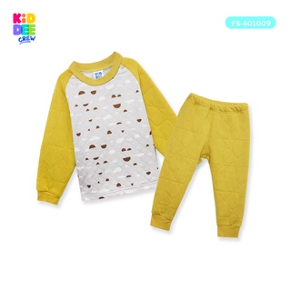 KiddeeCrew ชุดนอนเทาลายหมีหลับ กางเกงสีเหลือง Sleeping Bear Gray Pajamas yellow pants เหมาะสำหรับอายุ 1-14 ปี