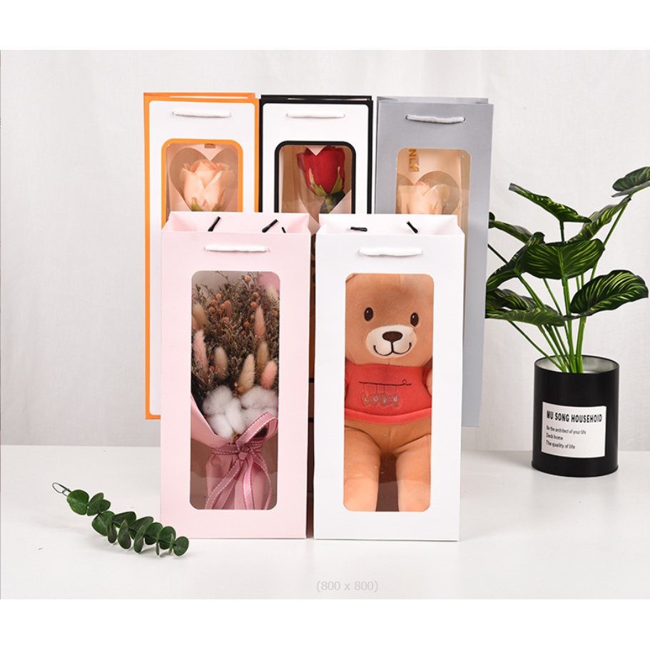 GIFT (พร้อมส่ง) ถุงกระดาษ ถุงกระดาษใส่ขวดไวท์ ของขวัญ ช่อดอกไม้ ตุ๊กตา ของรับไหว้ งานรับปริญญา งานวันเกิด