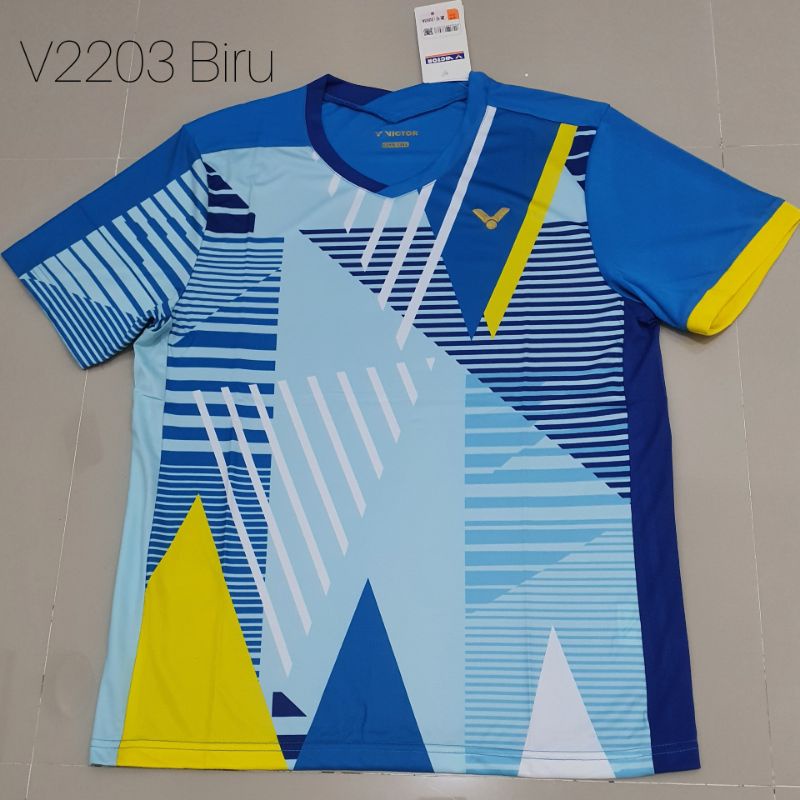 V2203 สีฟ้าสีเหลือง VICTOR นําเข้าเสื้อแบดมินตันแบดมินตันเสื้อแบดมินตันเสื้อกีฬา