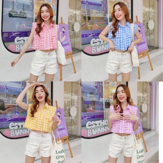 Maria closet crop top เสื้อครอปแขนกุดลายสก็อต CARDIGAN_NISTA