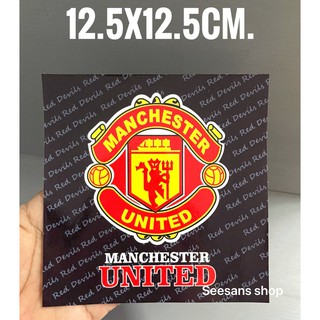 สติกเกอร์สูญกาศ ติดแผ่นป้ายภาษี พรบ. รถยนต์ ลาย#man u.พื้นสีดำ