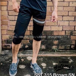 กางเกงสามส่วน พรีเมี่ยม ผ้า COTTON รหัส SST 315 Brown SN สีดำ แถบน้ำตาลงู Size 2XL: เอว40-56"