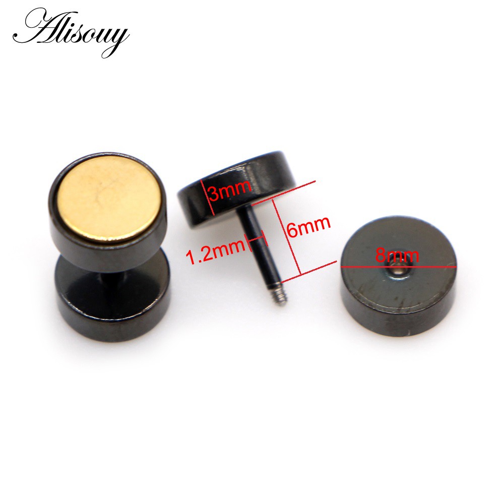 Alisouy 2 ชิ้น ต่างหูสแตนเลสแบบบาร์เบล สีทอง/เงิน สไตล์ปังค์ สำหรับทั้งชายและหญิง ราคา ถูกที่สุด ดีลบีเคเค แกลเลอรีภาพที่ 3