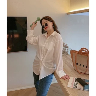 2ชิ้นลด50% (3015) เสื้อเชิ้ตแขนยาว ทรงเบสิคใส่เดี่ยวๆหรือใส่คลุมก็ได้ลุคโคเรียเวอร์เสื้อผ้าสาวอวบอ้วน พลัสไซส์