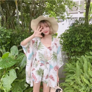 (ส่งฟรี Ems) เสื้อสายเดี่ยว กางเกงขาสั้นเอวยาวยืด เสื้อคลุมเข้าเซต เหมาะกับซัมเมอร์นี้สุดๆเลยค่า