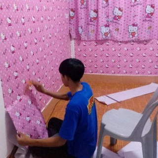 (ส่งด่วน มีโค้ดลด) Wall Kip วอลเปเปอร์ คิตตี้ ติดผนัง สติ๊กเกอร์ มีกาวในตัว ติดเองได้