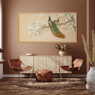 SB Design Square รูปพร้อมกรอบ DoseArt รุ่น Peacocks and Sunset Panorama 90x180 cm (93x183)