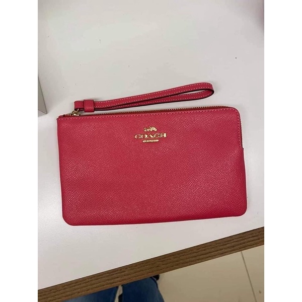 พร้อมส่ง แท้ % New Coach คล้องมือ 1 ซิป L LARGE CORNER ZIP WRISTLET (COACH 3888) IM/FUCHSIA ชมพู อะไหล่ทอง