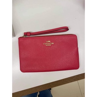 พร้อมส่ง แท้ 🇺🇸💯% New Coach คล้องมือ 1 ซิป L LARGE CORNER ZIP WRISTLET (COACH 3888) IM/FUCHSIA ชมพู อะไหล่ทอง