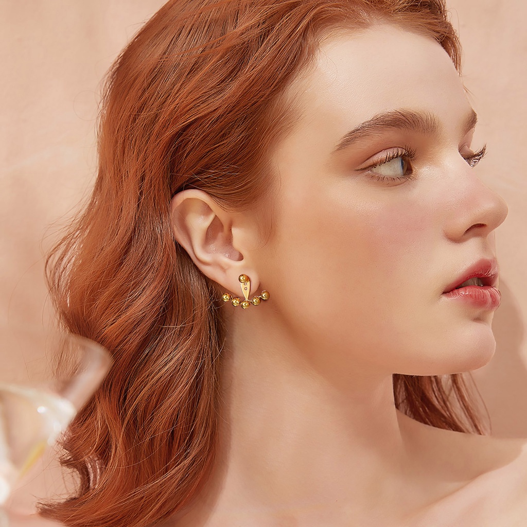 Vnox แบรนด์ผู้หญิง ต่างหูสตั๊ด - สเตนเลส บอล สามรู ปรับได้ ต่างหูทอง แฟชั่น เครื่องประดับสตรี ของขวัญตกแต่ง