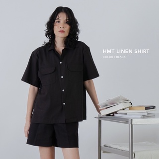 HMT เสื้อเชิ้ตลินินแขนสั้น unisex สีดำ / Linen shirt - black