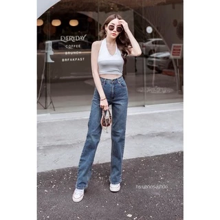 📌S-5XL กางเกงยีนส์ผู้หญิงเอวสูงผ้ายืดขากระบอก 👖 ยีนส์สาวอวบ เก็บทรง ใส่สบาย ทรงสวย ขายาว ผญ แฟชั่น