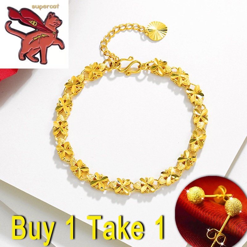 สร้อยข้อมือทอง916 ซื้อ 1 Take 1 Pure 18K Saudi Gold Pawnable Bracelet for Women Happiness Bracelet F