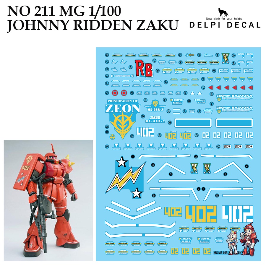 ดีคอลน้ำ [DELPI] 211 MG JOHNNY RIDDEN ZAKU 1/100 [WATER DECAL]