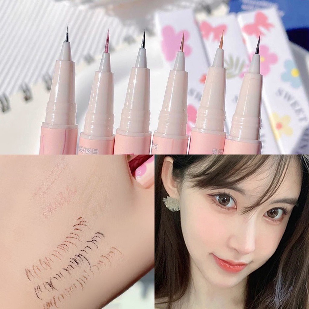 M202 ปากกาอายไลเนอร์ แบบบาง เส้นเล็ก คมชัด กันน้ํา ลายดอกไม้ สีชมพูมิ้นท์