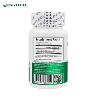 [แพ็ค 3 ขวด สุดคุ้ม] Calcium plus Vitamin D 1200 mg. AU NATUREL แคลเซียม พลัส วิตามินดี 1200 มก. โอเนทิเรล แคลเซียม