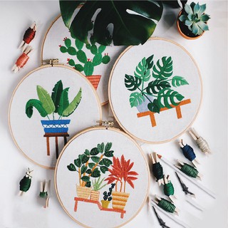 DIY Embroidery Tool Beginner Needlework Kits Cross Stitch Series Plant Embroidery Set Sewing Accessories