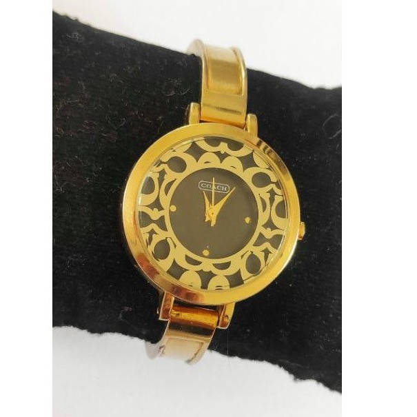 นาฬิกาแบรนด์เนมcoachหน้าปัดสีดำ สายสแตนเลสสีทอง ของแท้มือสองสภาพสวย