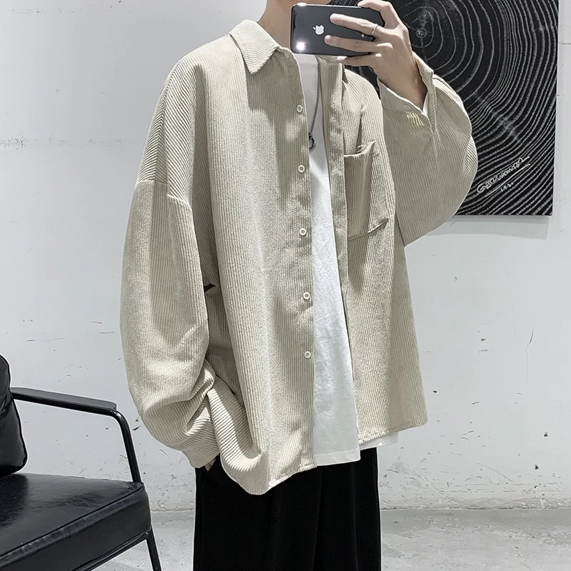 MNO.9 Men Shirt C601 เสื้อเชิ้ตแขนยาวผู้ชาย ผ้าลูกฟูก สีพื้นลำลอง