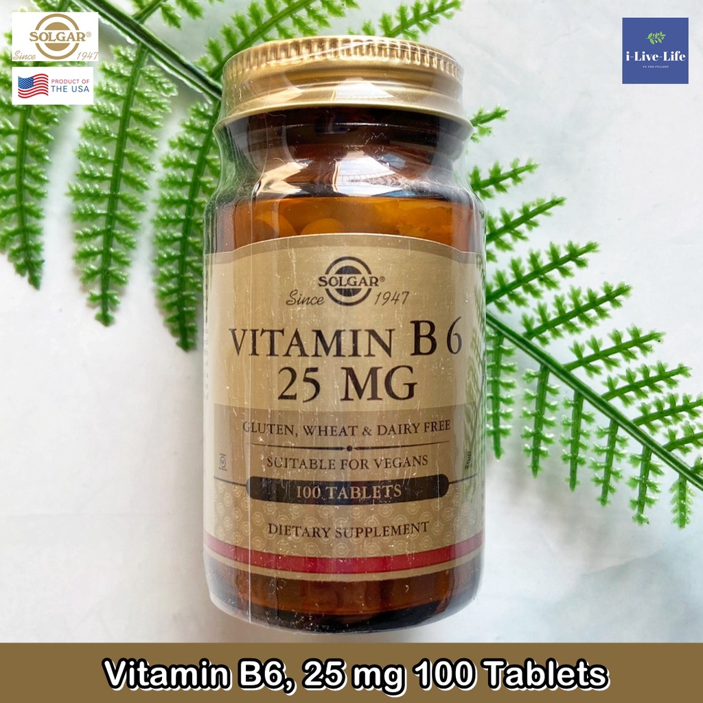 Solgar - วิตามินบี 6 Vitamin B6 (as pyridoxine HCl) 25 mg 100 Tablets