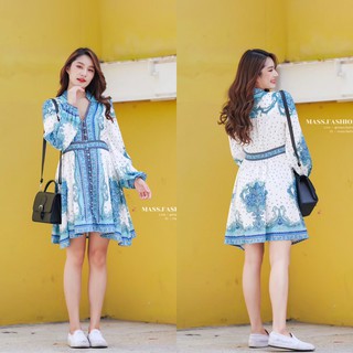 MASS Fashion : เดรสสั้นแขนยาว Dress - Lantern Sleeve