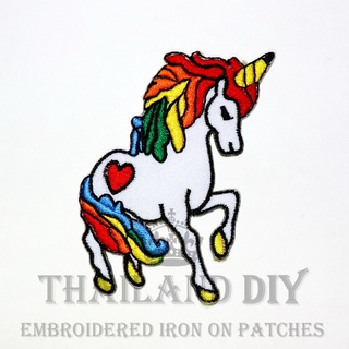 ตัวรีดติดเสื้อ งานปัก ลาย ม้า ยูนิคอน ยูนิคอร์น สีรุ้ง Rainbow Unicorn Patch WOP DIY ตัวรีด อาร์มติดเสื้อ กระเป๋า กางเกง