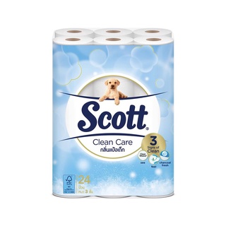 กระดาษชำระกลิ่นแป้งเด็ก สก๊อตต์ clean care 24 ม้วน/แพ็ค กระดาษทิชชู Baby powder scented toilet paper Scott clean care 24