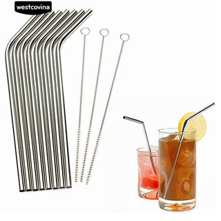 เหล็กดูดสแตนเลสเครื่องดื่มฟาง Straw Qeusable ด้วยชุดแปรงทำความสะอาด