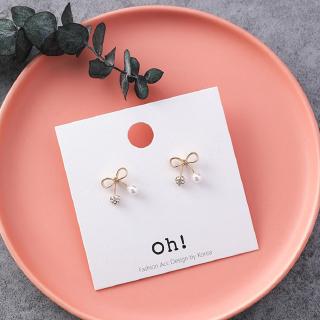 New Korean Sweet Hollow Bow Earrings Diamond Pearl Cherry Ear Drop Jewelry