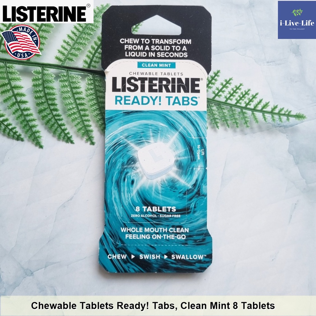 ลิสเตอรีน น้ำยาบ้วนปาก แบบเม็ดเคี้ยว ลดกลิ่นปาก READY! TABS® Chewable Tablets, Clean Mint 8 Tablet -