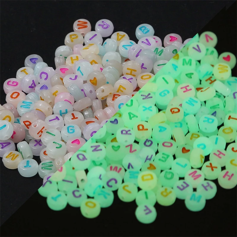ลูกปัดตัวอักษรอะครีลิคเรืองแสง 100 ชิ้น/ล็อต สำหรับ DIY งานเครื่องประดับทำสร้อยข้อมือและสร้อยคอ