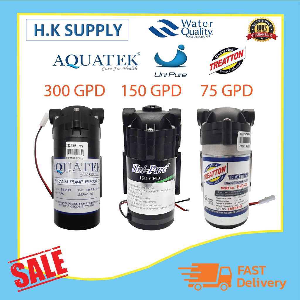 ปั๊มน้ำ Aquatek Diaphragm Pump RO ขนาด 50 75 100 150 200 300 400 GPD ปั๊มอัดเมมเบรน Treatton UniPure Hydromax Fastpure