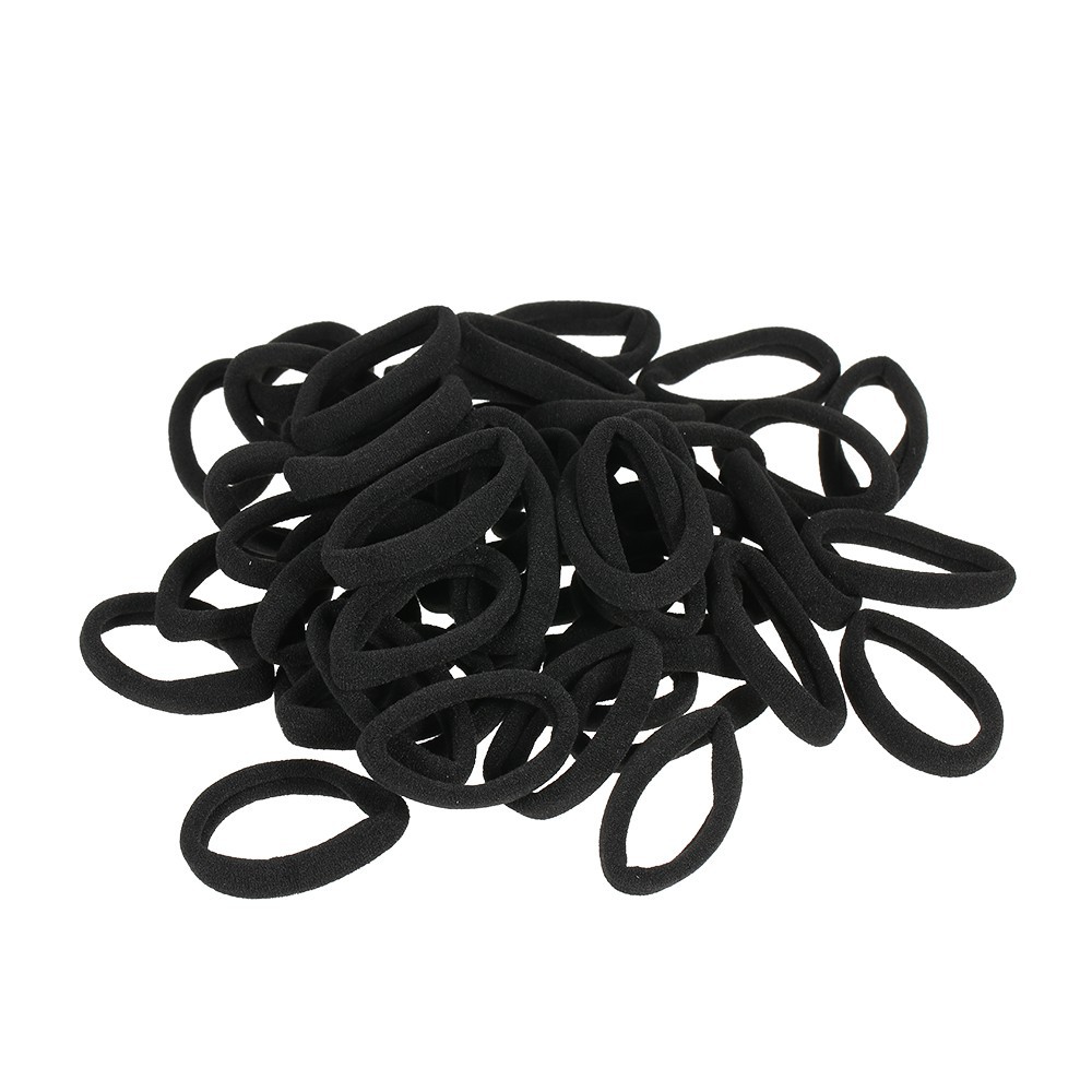 50p Pcs Black Thick Seamless No Slip Hair Bands Elastic Ties Soft
