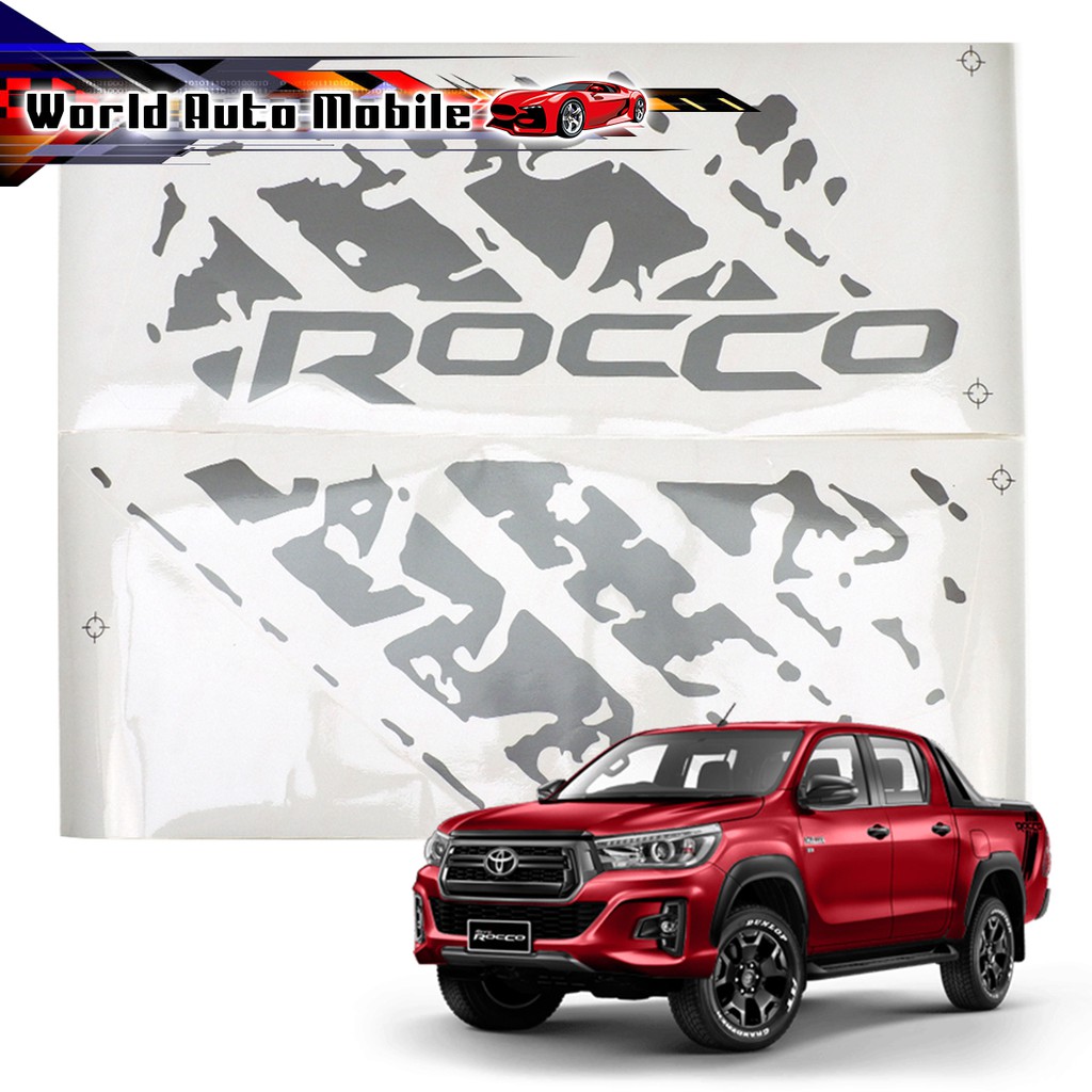 สติ๊กเกอร์ ติดฝากระบะท้าย สีเทาเข้ม "ROCCO" Toyota  Hilux Revo Rocco SR5 M70 M80 ปี 2019 - 2020