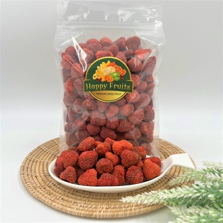 Freeze Dried Strawberry Low Sugar สตรอเบอรี่อบกรอบ แบบเต็มลูก สูตรน้ำตาลน้อย อร่อย! เกรด A ส่งออก By Happy Fruits