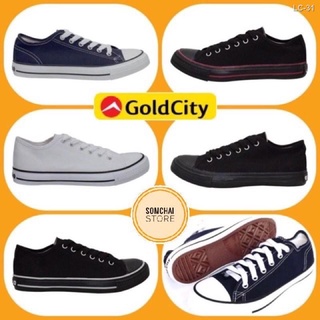 ☬✎∈รองเท้าผ้าใบโกลด์ซิตี้(Gold city) รุ่น1207/FL003 สีกรม/ดำแดง/ดำขาว/ดำเงิน/ขาวดำ เบอร์36-45 ผ้าใบแบบผูกเชือก ทรงคอนเวิ