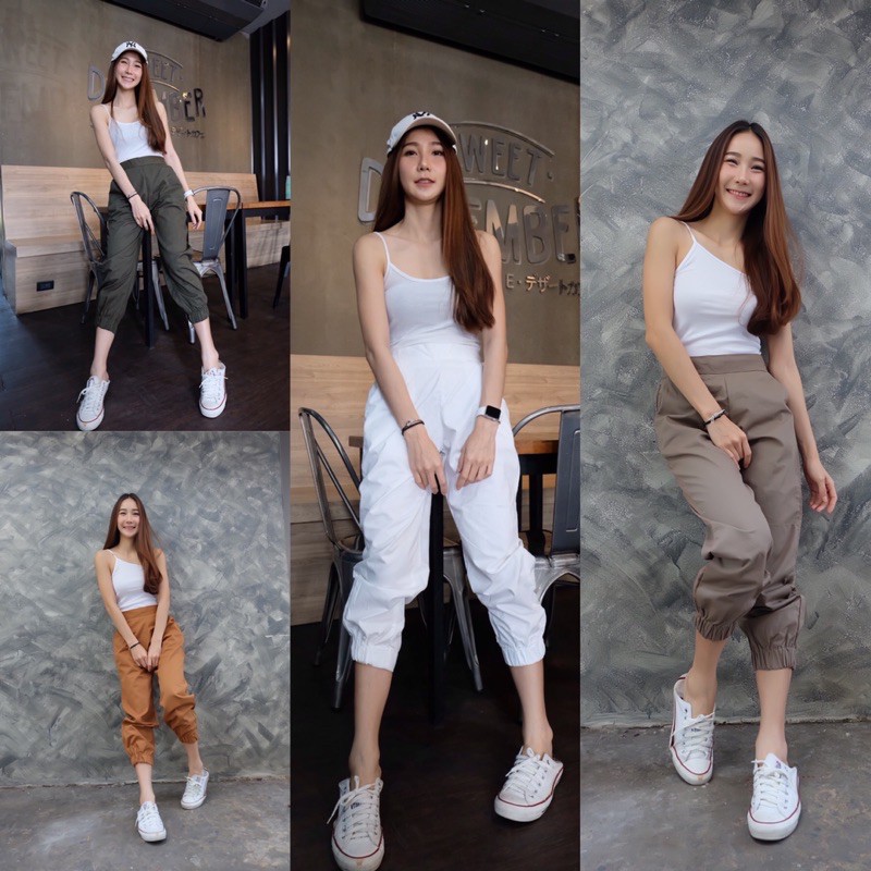 MNV_Shop กางเกงทรงขาจั้ม เอวด้านหน้าเรียบ #สม็อกด้านหลัง #ไม่มีกระเป๋า # นางๆถ้าไม่มีเอ้าท์ กางเกงลินิน