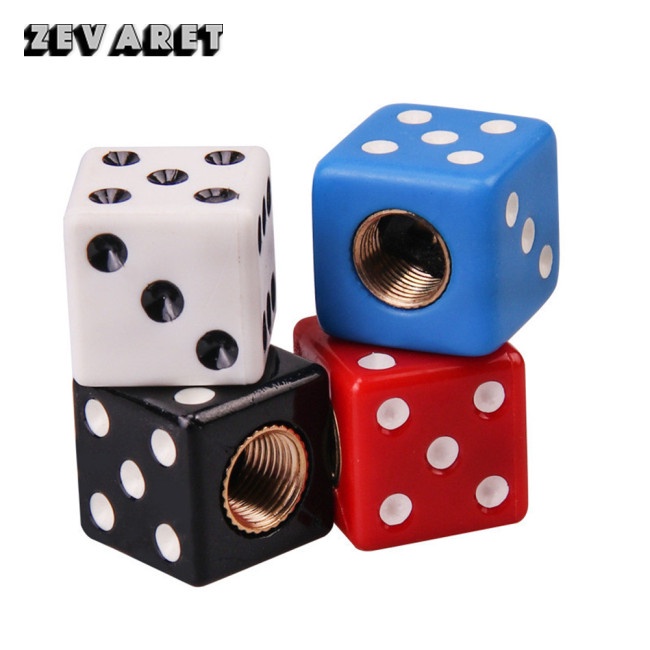 Zevaret 2Pcs Dice Tire Air Valve Stem Caps 7Colors Universal Tire cap Valve cover