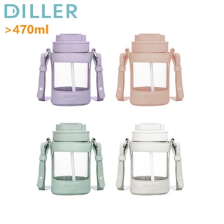 Diller แก้วกาแฟบอโรซิลิเกต พร้อมฝาปิด และหลอดดูด หนัง PU ขนาด 360 มล. สําหรับเดินทาง MLH543