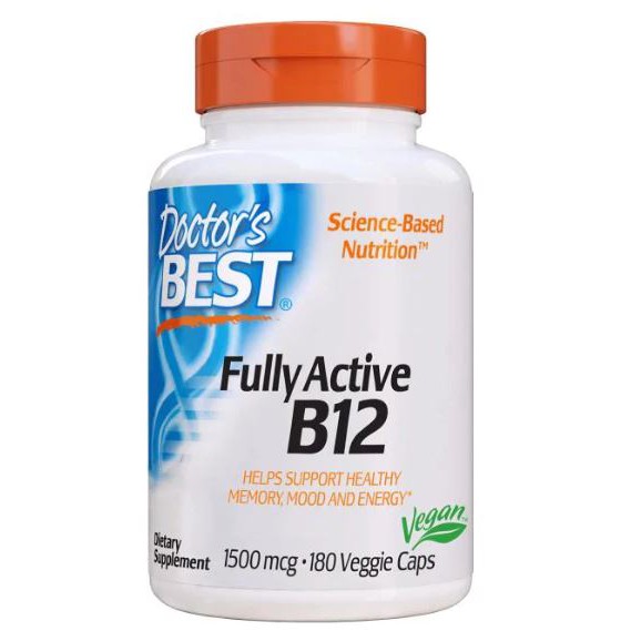 ( 180 เม็ด ) Doctor's Best, Fully Active Vitamin B12, 1500 mcg [ 180 Veggie Caps ] B12 b-12 puritan 