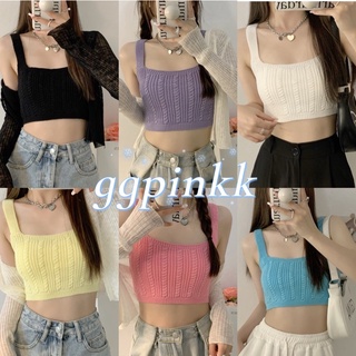 พร้อมส่ง เสื้อครอปสายเดี่ยวไหมพรม สีน่ารัก หลากสี